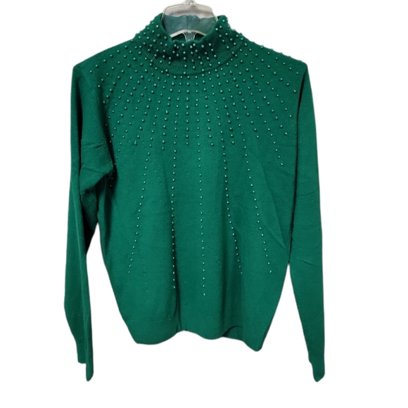 Vintage BFA Classics Green Beaded Sweater Size M - Picture 1 of 8